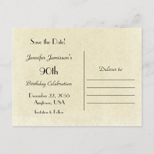 Sla de datum 90e Verjaardagsfeestje Telefoon Brief Aankondigingskaart (Achterkant)