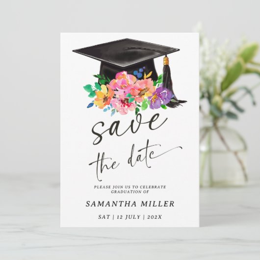 Sla de datum Afstuderen roze Sjabloon Kaart (Staand voorkant)