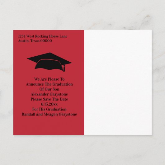 Sla de datum Afstuderen -Simple Red Black Aankondigingskaart (Achterkant)