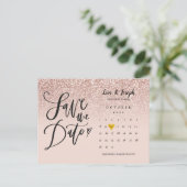 Sla de Datum Agenda QR Code Roze Goud Glitter Aankondigingskaart (Staand voorkant)