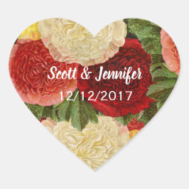 Sla de datum Antiek  Rood Wit Roze Rozen Hart Sticker