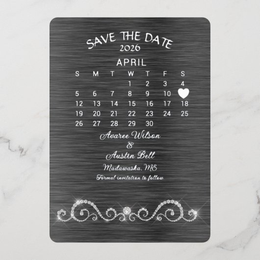 Sla de datum april 2026 bruiloft op folie uitnodiging (Voorkant)