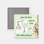 Sla de datum Baby shower Stork op Magneet (Voorkant / Achterkant)