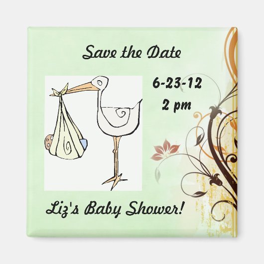 Sla de datum Baby shower Stork op Magneet (Voorkant)