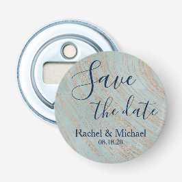 Sla de datum blauw en koper op button flesopener