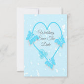 Sla de datum blauwe gekleurde hart vlinders kaart (Voorkant)