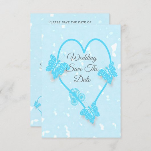 Sla de datum blauwe gekleurde hart vlinders kaart (Voorkant / Achterkant)