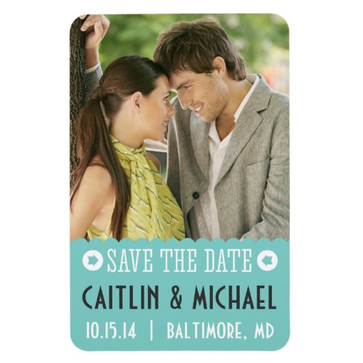 Sla de datum Blauwgroen geschulpte magneet op (Verticaal)