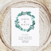 Sla de Datum Blauwgroen Groen Waterverf Bruiloft Kaart