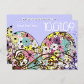 Sla de datum bloemen en bladeren aankondigingskaart (Voorkant / Achterkant)