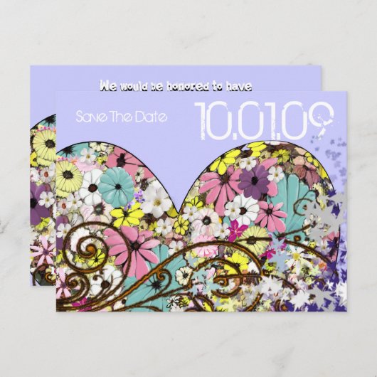 Sla de datum bloemen en bladeren aankondigingskaart (Voorkant / Achterkant)