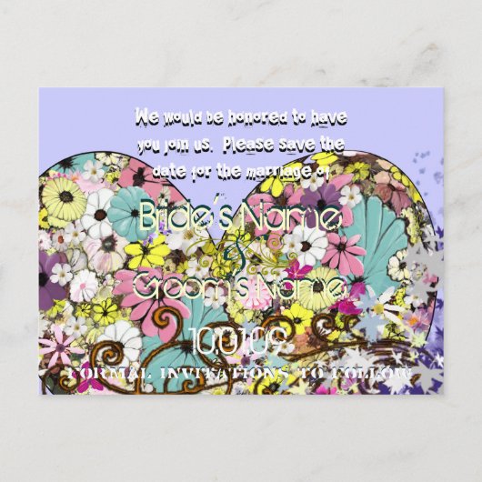 Sla de datum bloemen en bladeren aankondigingskaart (Achterkant)