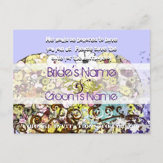 Sla de datum bloemen en bladeren aankondigingskaart (Achterkant)