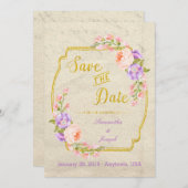Sla de datum Bloemen en Goud op Perkament STD Save The Date (Voorkant / Achterkant)