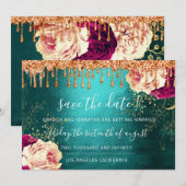 Sla de datum bloemen rozekrans oranje druppels save the date (Voorkant / Achterkant)