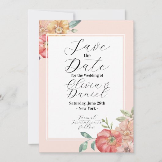 Sla de datum Bloemen Zomerbloemen Waterverf op Save The Date (Voorkant)