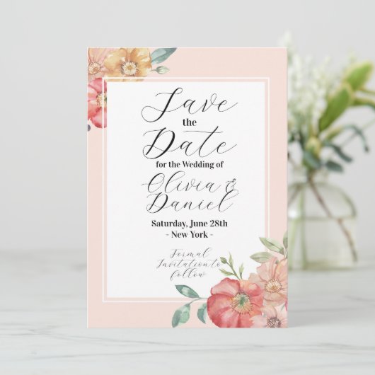 Sla de datum Bloemen Zomerbloemen Waterverf op Save The Date (Staand voorkant)