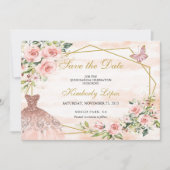 Sla de datum blozend roze bloemen op save the date (Voorkant)