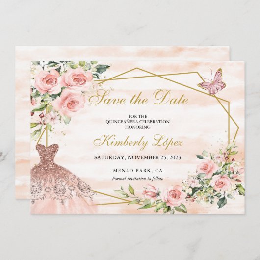 Sla de datum Blush Pink Flowers Save The Date (Voorkant / Achterkant)