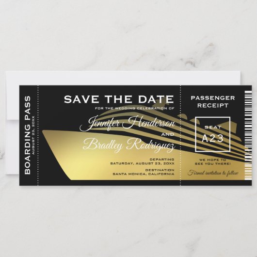 Sla de datum boarding pass cruiseschip op save the date (Voorkant)