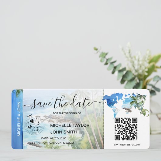 Sla de datum Boarding Pass kaart Strand Palm Mexic (Staand voorkant)