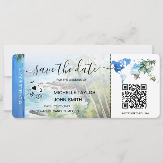 Sla de datum Boarding Pass kaart Strand Palm Mexic (Voorkant)