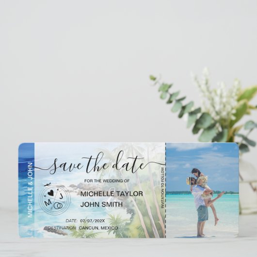 Sla de datum Boarding Pass Map Beach Palm MPphoto  Kaart (Staand voorkant)