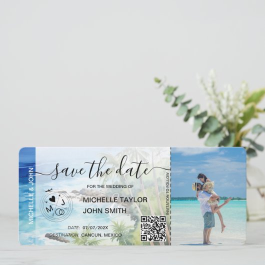 Sla de datum Boarding Pass Map Beach Palm MPphoto Kaart (Staand voorkant)