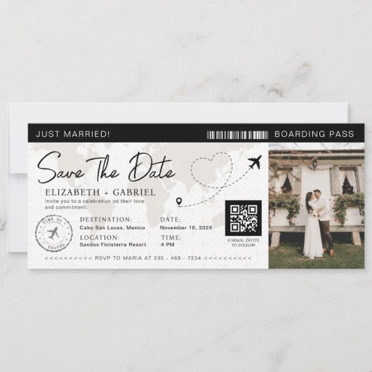 Sla de datum boarding pass zwarte bestemming op kaart (Voorkant)
