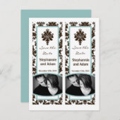 Sla de datum boek Mark Favors Brown Tiffan Damask Aankondigingskaart (Voorkant / Achterkant)