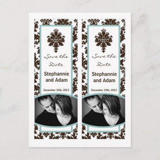 Sla de datum boek Mark Favors Brown Tiffan Damask Aankondigingskaart (Voorkant)