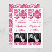 Sla de datum boek Mark Favors Fusia White Damask Aankondigingskaart (Voorkant / Achterkant)