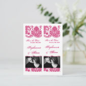 Sla de datum boek Mark Favors Fusia White Damask Aankondigingskaart (Staand voorkant)