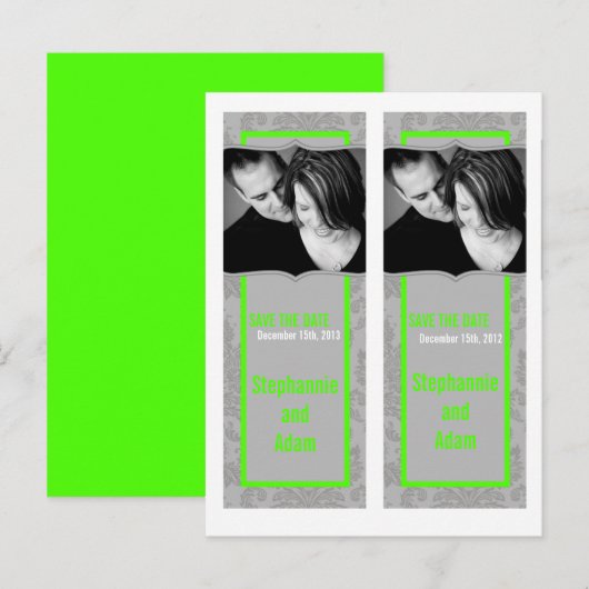 Sla de datum boek Mark Favors Modern Grijs Damast Aankondigingskaart (Voorkant / Achterkant)