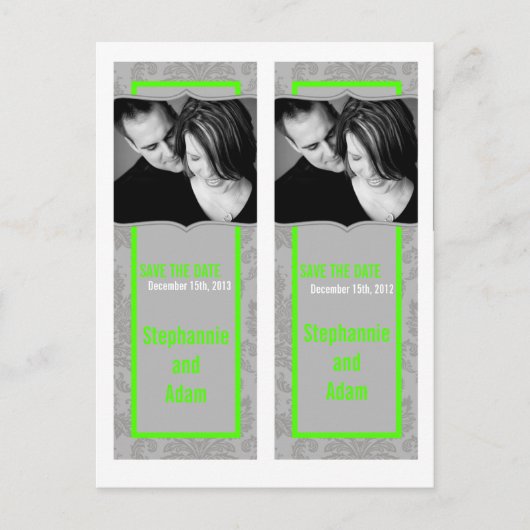 Sla de datum boek Mark Favors Modern Grijs Damast Aankondigingskaart (Voorkant)