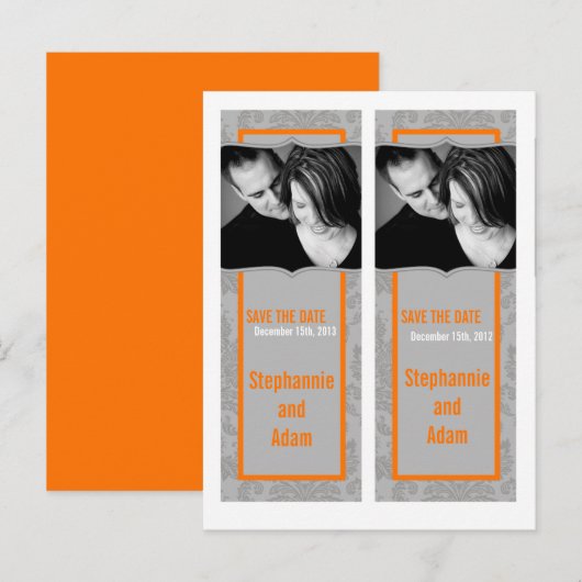 Sla de datum boek Mark Favors Modern Grijs Damast Aankondigingskaart (Voorkant / Achterkant)