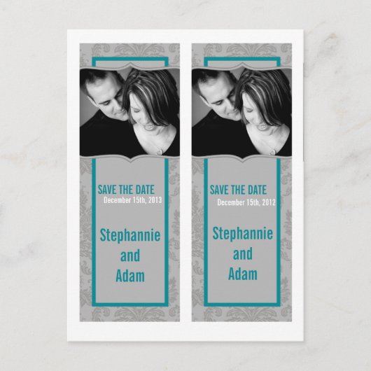 Sla de datum boek Mark Favors Modern Grijs Damast Aankondigingskaart (Voorkant)