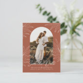 Sla de Datum Boho Arch Foto Terracotta Botanical o Briefkaart (Staand voorkant)