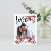 Sla de datum Boho Liefde en Rozen Foto Poscard Aankondigingskaart (Staand voorkant)