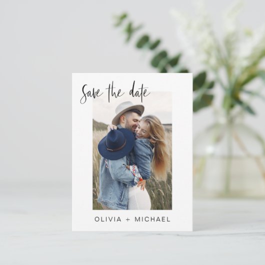 Sla de datum Boho minimalistische foto modern op Briefkaart (Staand voorkant)
