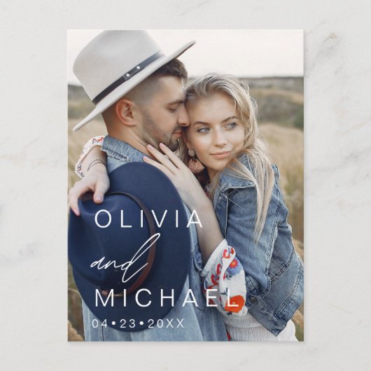 Sla de datum Boho minimalistische foto modern op Briefkaart (Voorkant)