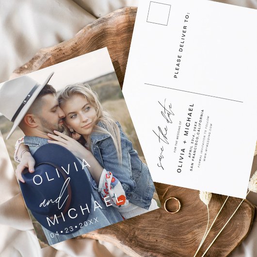 Sla de datum Boho minimalistische foto modern op Briefkaart