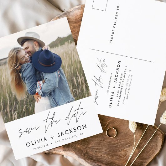 Sla de datum Boho minimalistische foto modern op Briefkaart