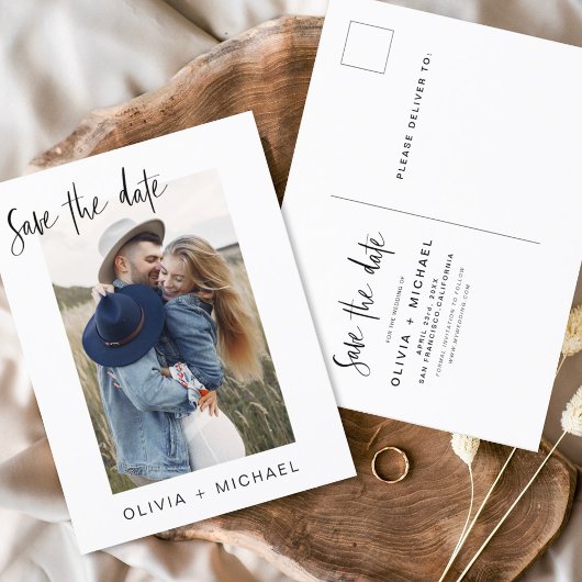 Sla de datum Boho minimalistische foto modern op Briefkaart