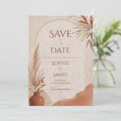 Sla de datum boho terracotta op save the date (Staand voorkant)