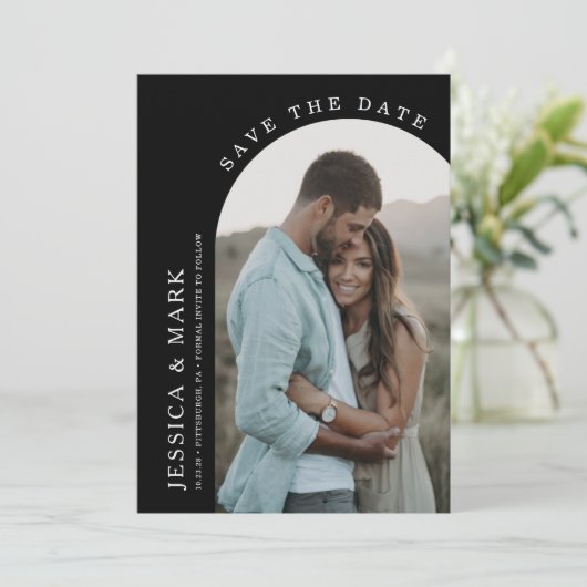 Sla de datum boog foto bruiloft kaart (Staand voorkant)