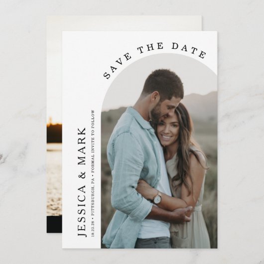 Sla de datum boog foto bruiloft kaart (Voorkant / Achterkant)