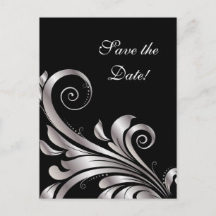 Sla de datum Briefkaart Black Silver Leaf