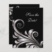 Sla de datum Briefkaart Black Silver Leaf (Voorkant / Achterkant)