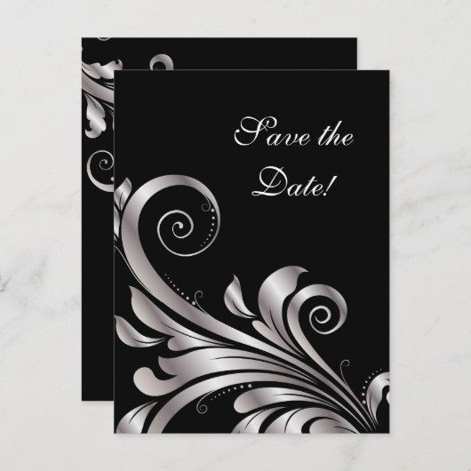 Sla de datum Briefkaart Black Silver Leaf (Voorkant / Achterkant)